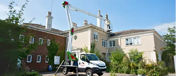 using our cherry picker on a commercial gutter cleaning job in Filwood, Berkshire
